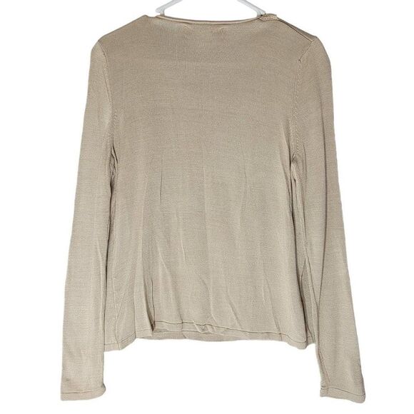 Norton McNaughton Silk Embroidered Sweater Sequin Beige With Cami Ruffle Tie S - Picture 4 of 10